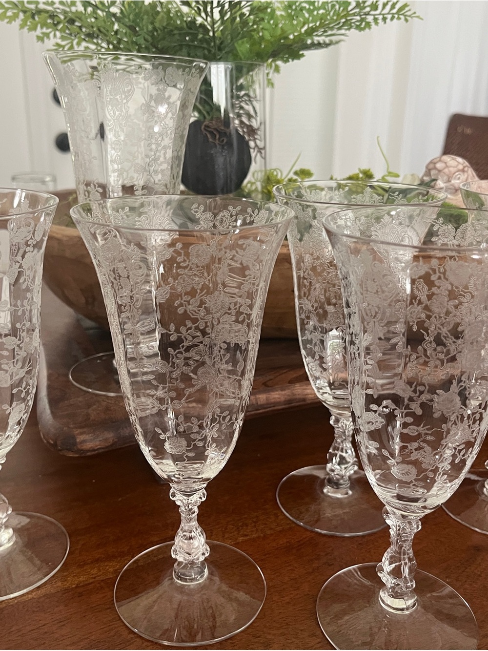 Vintage 1940s Rose Point CambridgeFooted Glasses set of 6